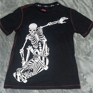 Edgy Black Skeleton Skateboard Tee for Kids